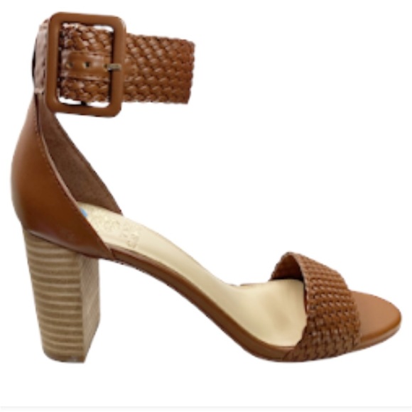 Vince Camuto Maghen Sandals 7.5 Braided Strappy Open Toe Block Heel Cognac - Picture 4 of 12